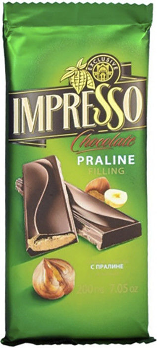 Шоколад Impresso Горький с начинкой пралине 200г
