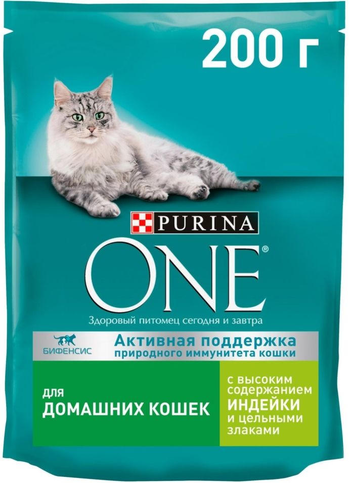 Сухой корм для кошек Purina One для домашних кошек с индейкой и цельными злаками 200г