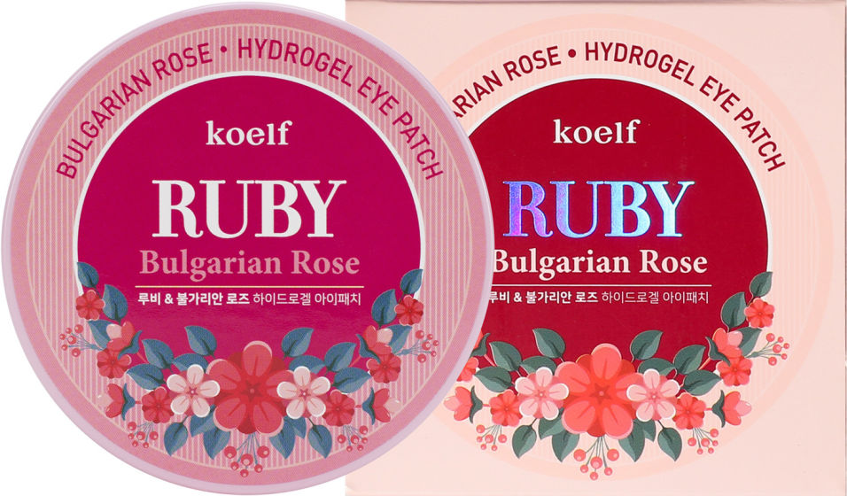 Гидрогелевые патчи для области вокруг глаз Koelf с рубиновой пудрой и болгарской розой 60шт