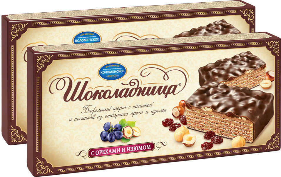 Вафельный торт Шоколадница с орехами и изюмом 270г (упаковка 2 шт.)