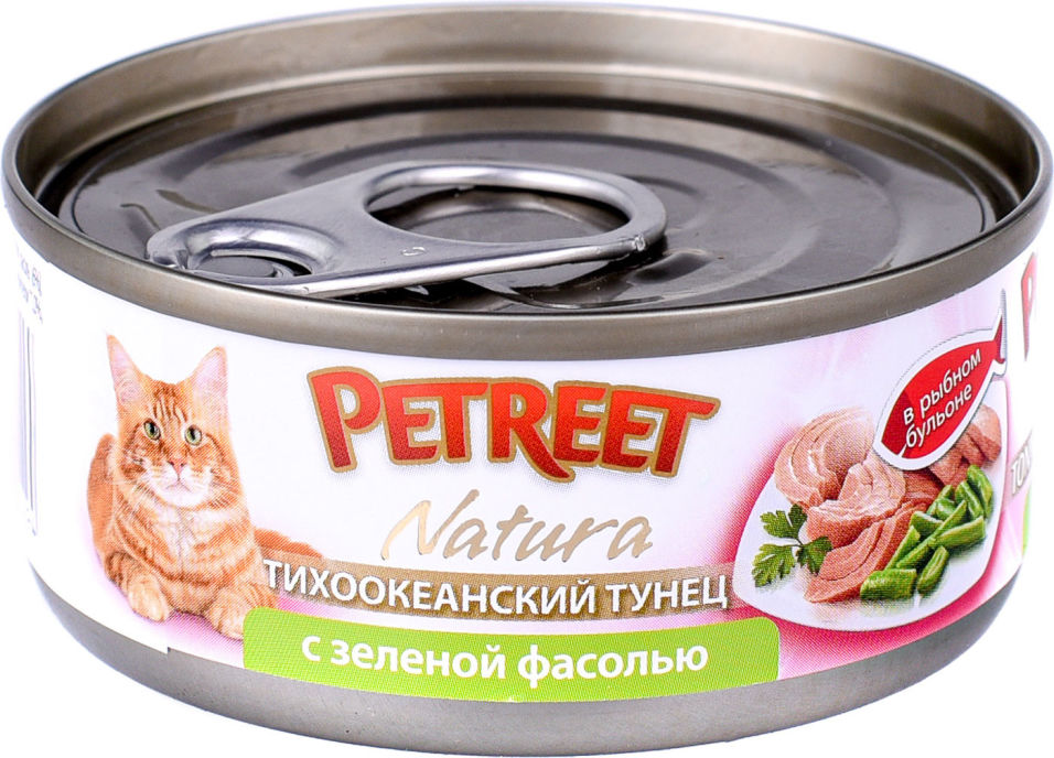 Корм для кошек Petreet Кусочки тихоокеанского тунца с зеленой фасолью в рыбном бульоне 70г (упаковка 12 шт.)
