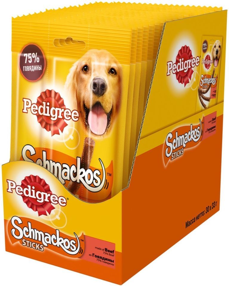 Лакомство для собак Pedigree Schmackos мясные палочки из говядины 33г (упаковка 6 шт.)