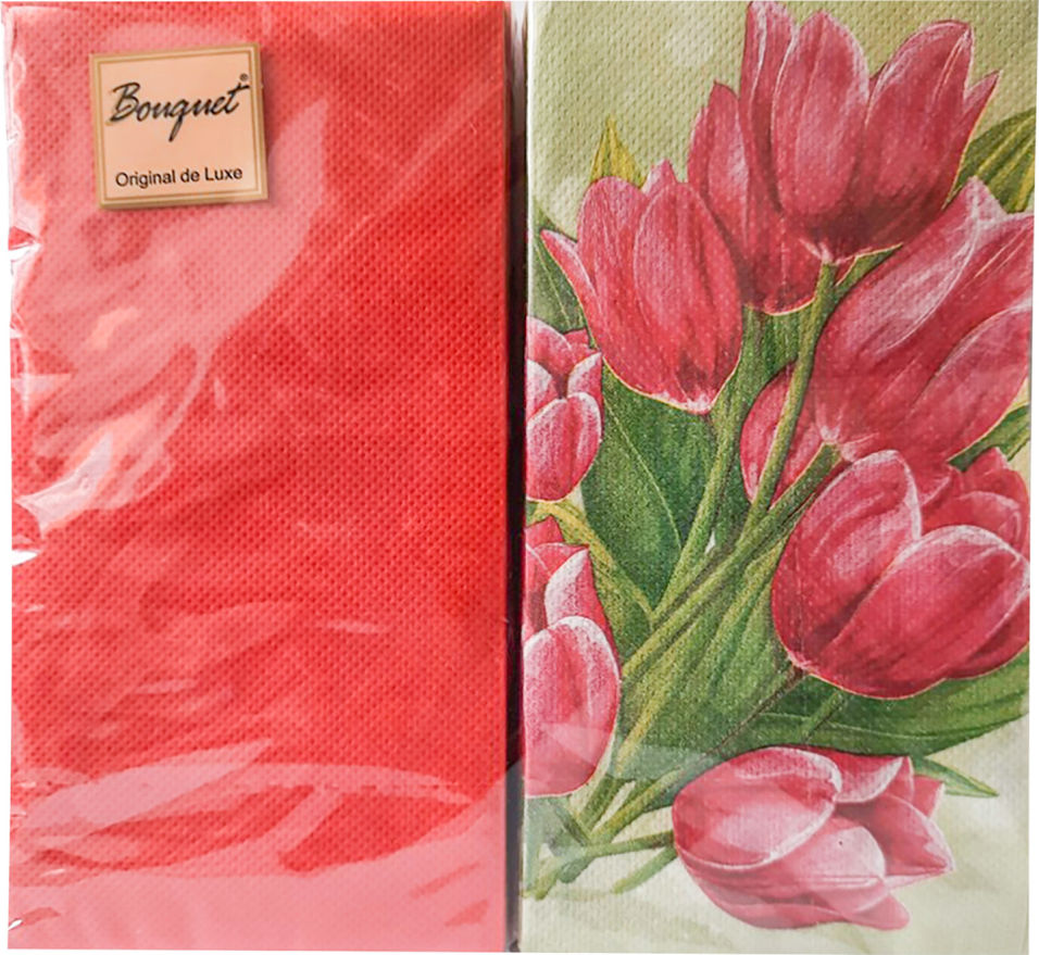 Салфетки бумажные Bouquet De Luxe Тюльпаны на зеленом 2 слоя 33*33см 20шт