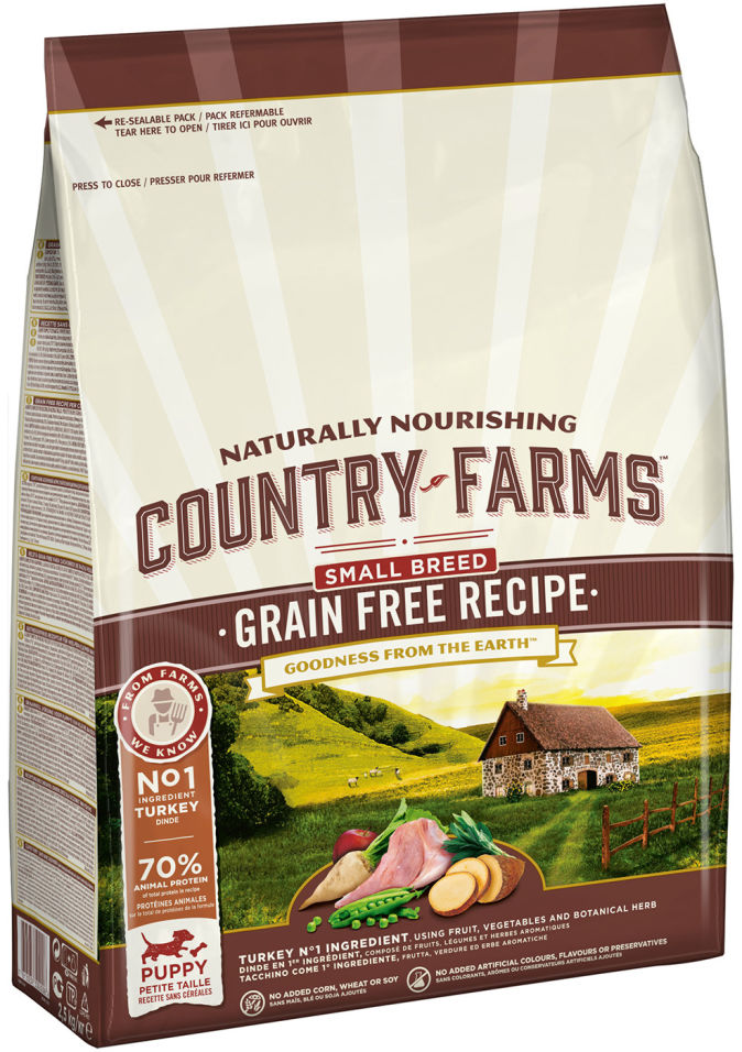 Сухой корм для щенков мелких пород Country Farms Grain Free Reсipe с индейкой 2.5кг