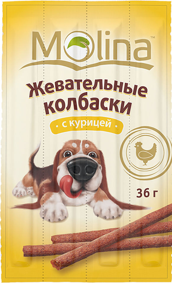 Лакомство для собак Molina Жевательные колбаски Курица 36г (упаковка 6 шт.)