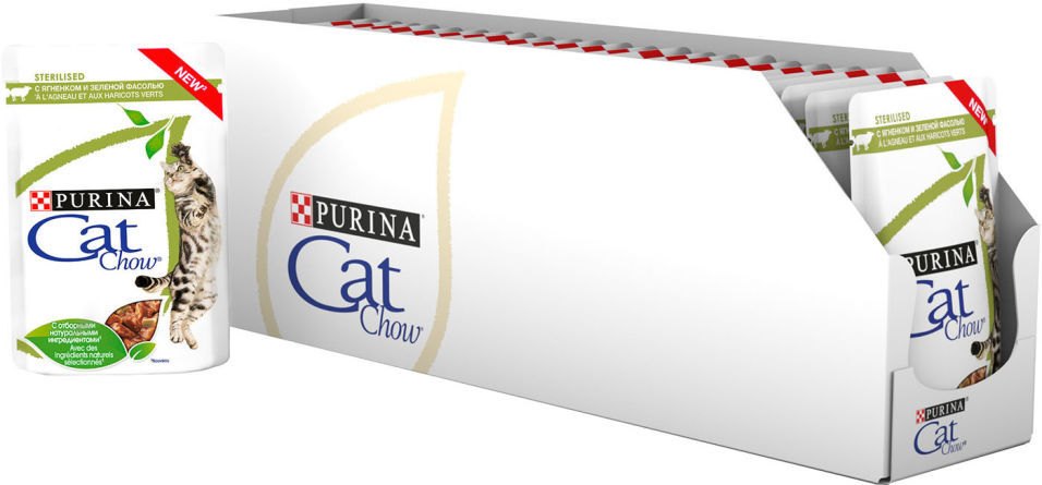 Корм для кошек Cat Chow Sterilised Ягненок и Зеленая фасоль в соусе 85г (упаковка 26 шт.)