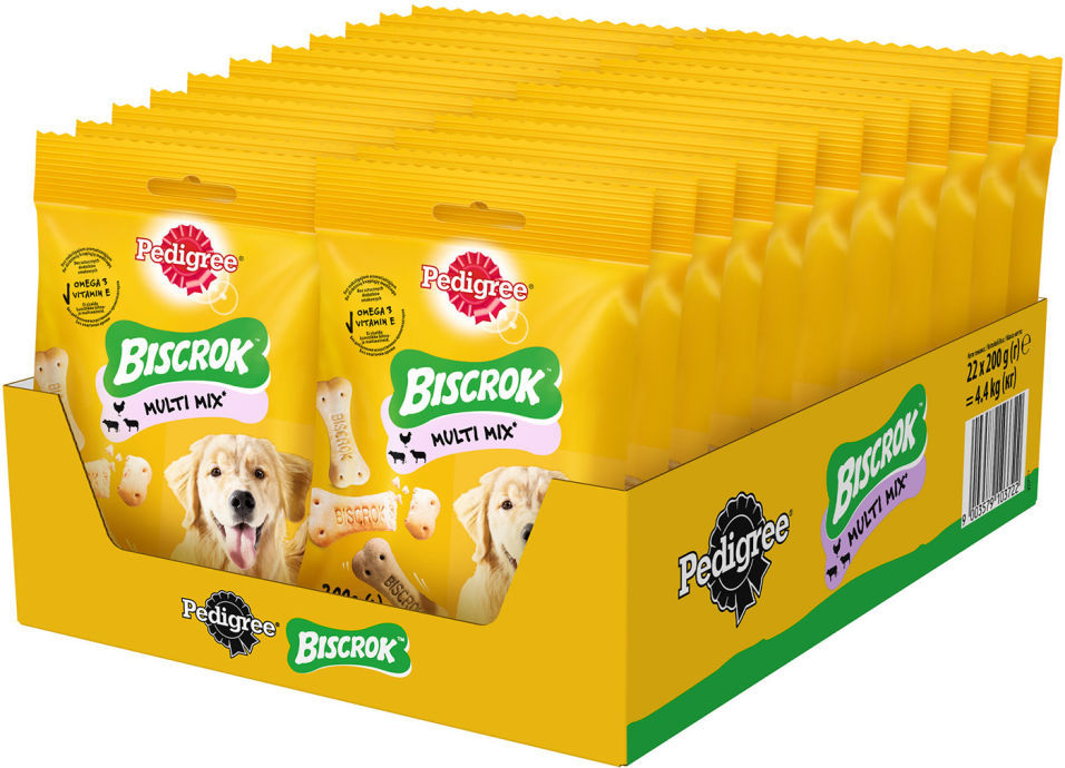 Лакомство для собак Pedigree Biscrok Бисквитные косточки ассорти 200г (упаковка 3 шт.)