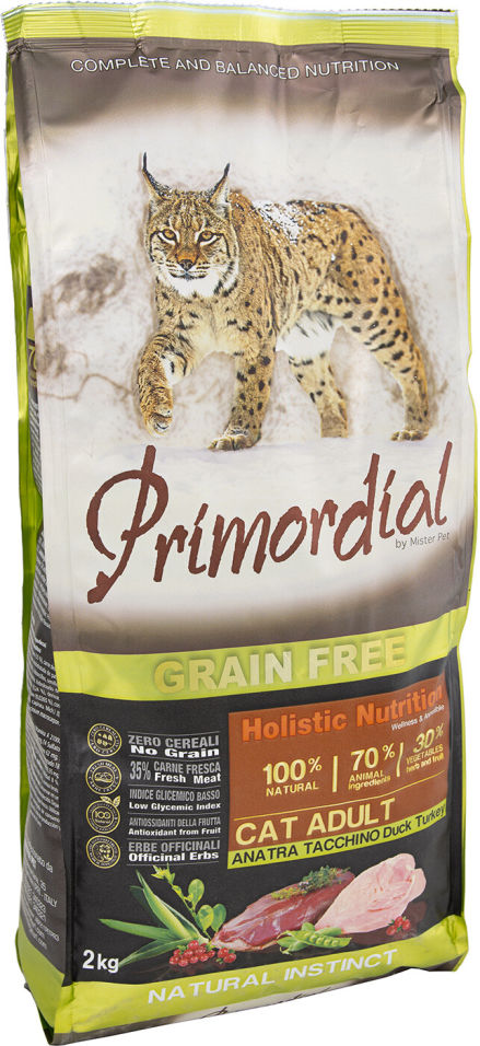 Сухой корм для кошек Primordial Утка и Индейка 2кг Сухой корм для кошек Primordial Утка и Индейка 2кг