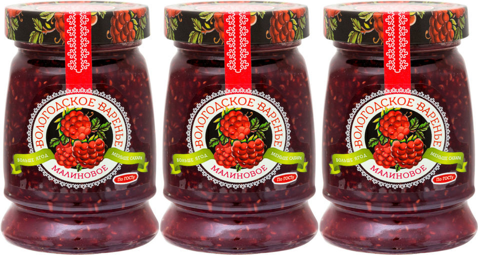 Варенье Вологодское Домашнее Малиновое 370г (упаковка 3 шт.)