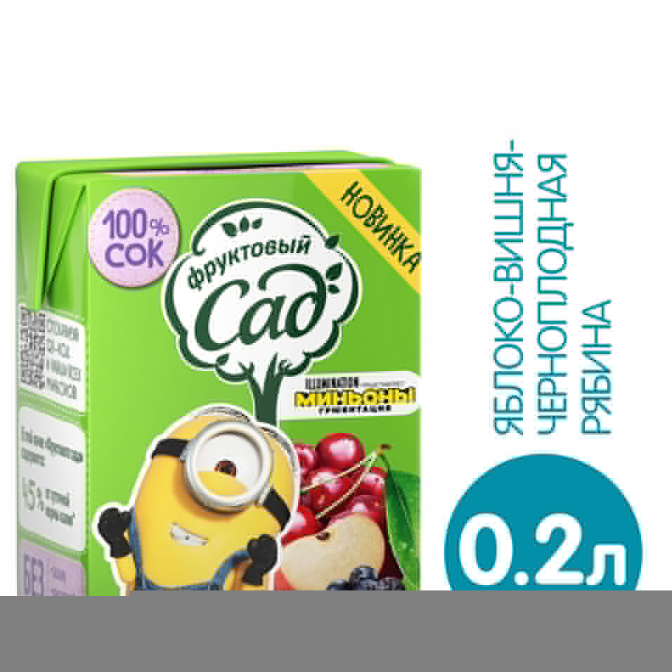 Сок Фруктовый Сад Яблоко Вишня Черноплодная рябина 200мл