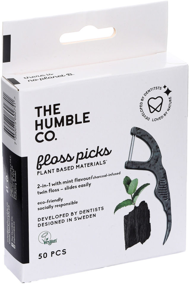 Зубочистки с зубной нитью Humble Dental Floss древесный уголь 50шт 564₽