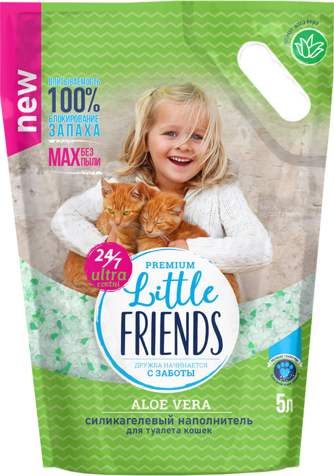 Наполнитель для кошачьего туалета Little Friends Силикагелевый Aloe vera 5л Наполнитель для кошачьего туалета Little Friends Силикагелевый Aloe vera 5л