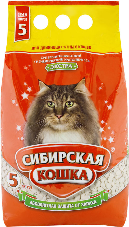 Наполнитель для кошачьего туалета Сибирская кошка Экстра для длинношерстных кошек впитывающий 5л