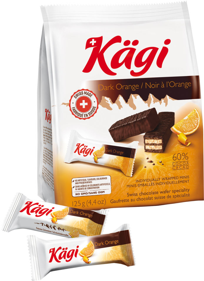 Вафли Kagi Dark Orange mini с начинкой из апельсинового крема в темном  шоколаде 125г