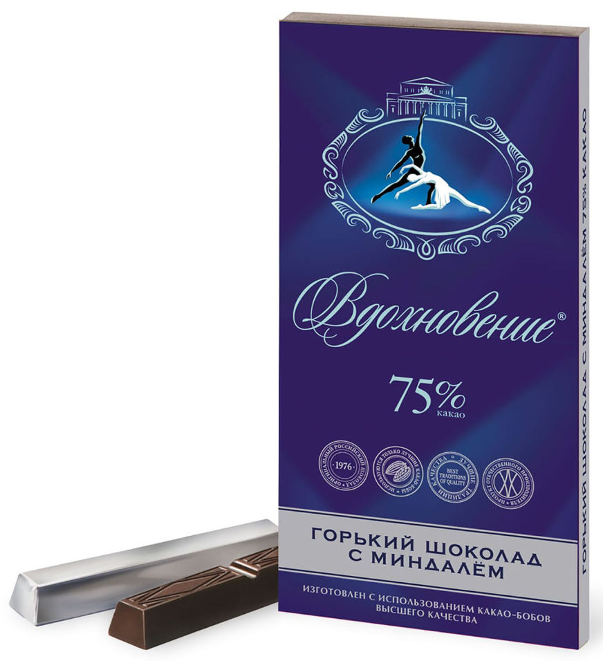 Шоколад Вдохновение Горький с миндалем 75% 100г
