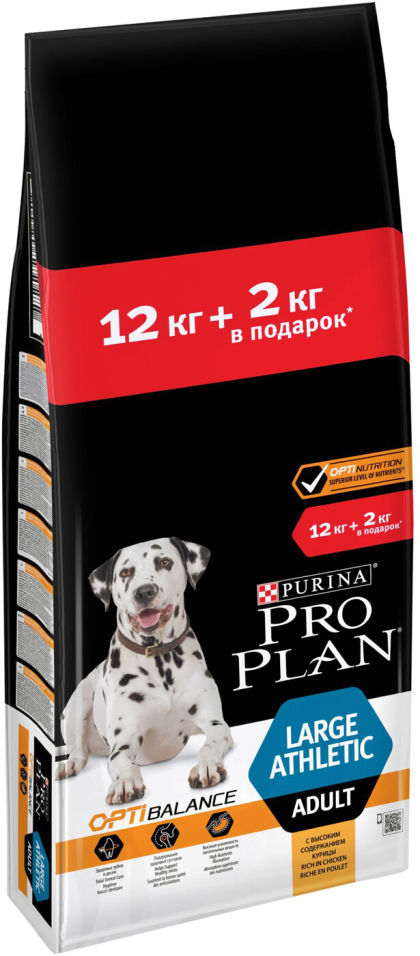 Сухой корм для собак Pro Plan Adult Large Athletic с курицей 12кг+2кг Сухой корм для собак Pro Plan Adult Large Athletic с курицей 12кг+2кг
