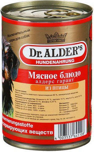 Корм для собак Dr.Alders Алдерс Гарант Мясное блюдо с птицей 400г