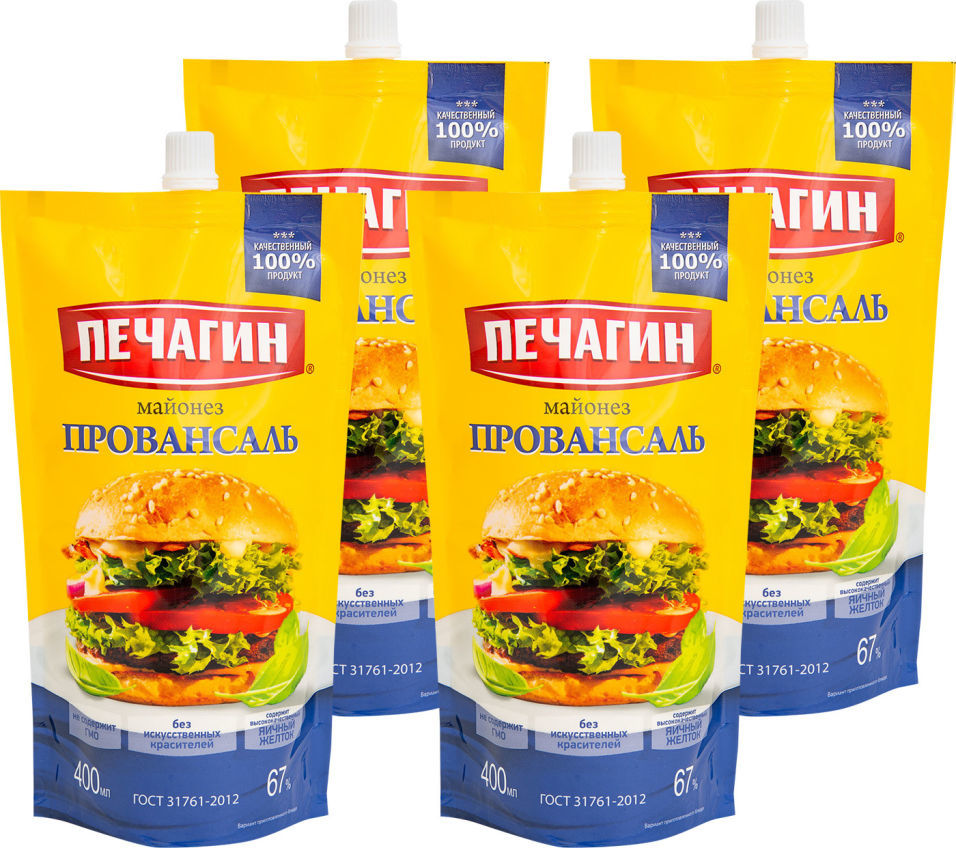 Майонез Pechagin Провансаль 67% 400мл (упаковка 4 шт.)