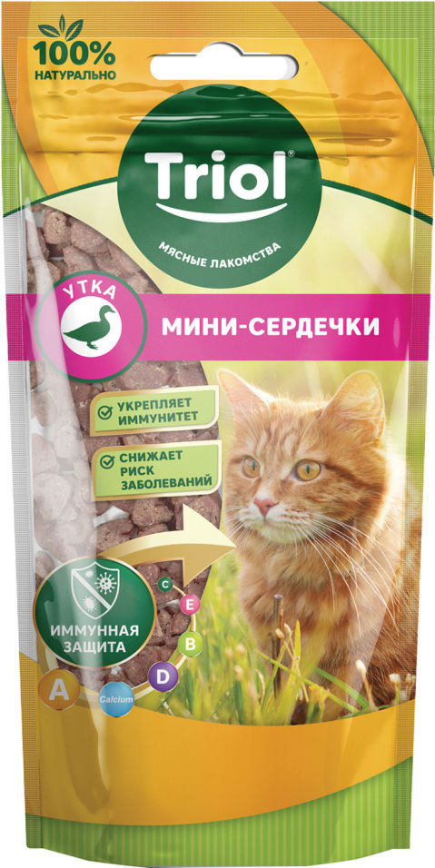 Лакомство для кошек Triol Мини-сердечки из утки 40г Лакомство для кошек Triol Мини-сердечки из утки 40г