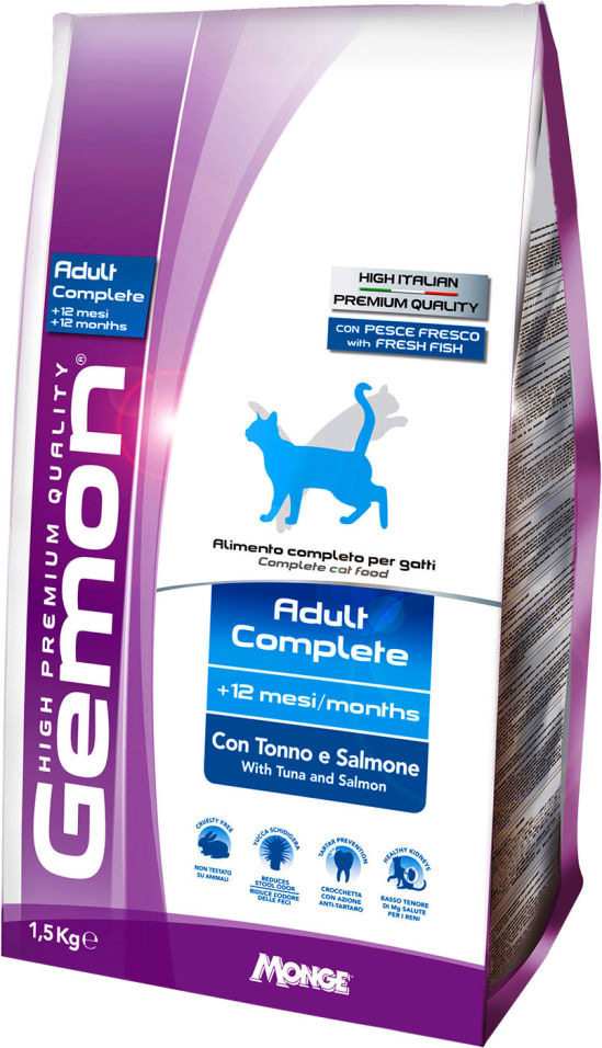Сухой корм для кошек Gemon Cat с тунцом и лососем 1.5кг Сухой корм для кошек Gemon Cat с тунцом и лососем 1.5кг