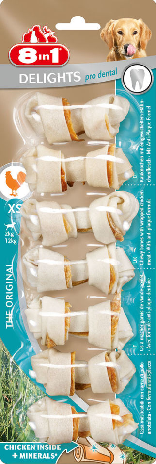 Лакомство для собак 8 in 1 Dental Delights XS Косточки для чистки зубов 7шт*7.5см Лакомство для собак 8 in 1 Dental Delights XS Косточки для чистки зубов 7шт*7.5см