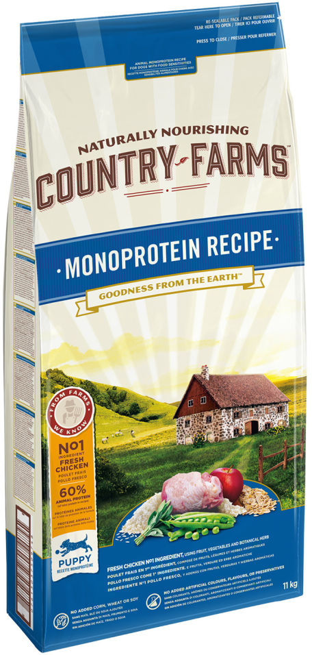 Сухой корм для щенков Country Farms Monoprotein Recipe с курицей 11кг Сухой корм для щенков Country Farms Monoprotein Recipe с курицей 11кг