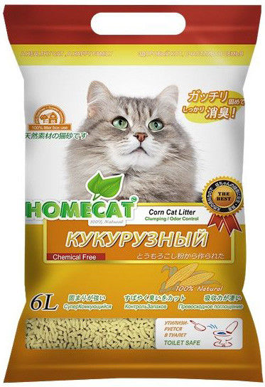 Наполнитель для кошачьего туалета Homecat Эколайн Кукурузный комкующийся 6л Наполнитель для кошачьего туалета Homecat Эколайн Кукурузный комкующийся 6л