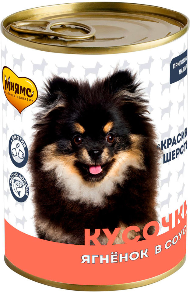 Корм для собак Мнямс Красивая Шерсть Кусочки в соусе с ягненком 400г Корм для собак Мнямс Красивая Шерсть Кусочки в соусе с ягненком 400г