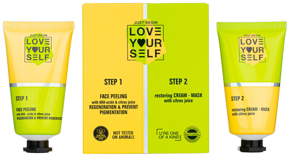 Набор косметический Love Yourslef Пилинг с AHA-кислотами и цитрусом 50мл + Крем-маска с соком 50мл