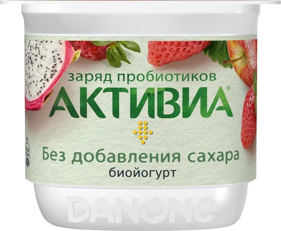 Биойогурт Активиа Клубника Яблоко и Питахайя без сахара 2.9% 150г