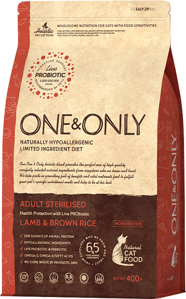 Сухой корм для кошек One&Only Adult sterilised ягненок с рисом 400г Сухой корм для кошек One&Only Adult sterilised ягненок с рисом 400г