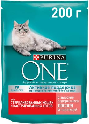 Сухой корм для кошек Purina One для стерилизованных кошек с лососем и пшеницей 200г