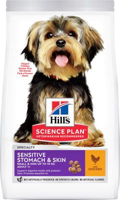 Сухой корм для собак Hills SP Sensitive Stomach & Skin Mini для мелких пород при чувствительном пищеварении и проблемах с кожей с курицей 1.5кг