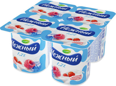 Продукт йогуртный Campina Нежный с соком малины и земляники 1.2% 4шт*100г