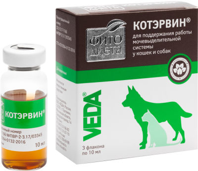 Кормовая добавка для собак и кошек Котэрвин Фито диета для поддержания работы мочевыделительной системы 3шт*10мл