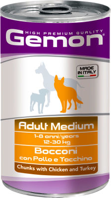 Корм для собак Gemon Dog Medium для средних пород кусочки курицы с индейкой 1.25кг